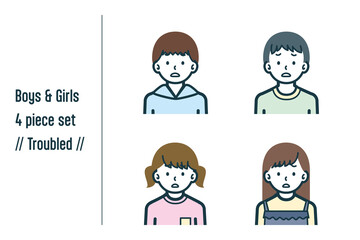 困っている男の子＆女の子の4点セットno.1