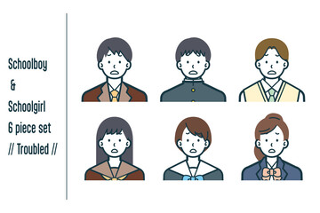 困っている男女の学生の6点セットno.1