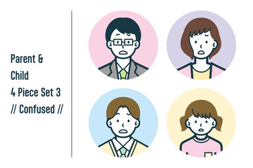 困惑している親子の4点セットno.3