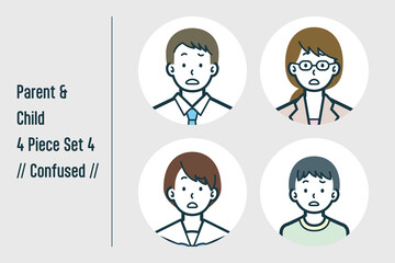 困惑している親子の4点セットno.4