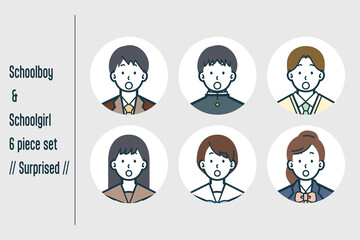 びっくりしている男女の学生の6点セットno.1