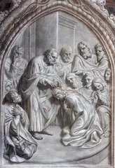 Tuinposter BIELLA, ITALY - JULY 15, 2022: The fresco of Choice of St. Matthias the apostle in Cathedral (Duomo) by Giovannino Galliari (1784). © Renáta Sedmáková