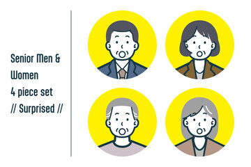 びっくりしているシニア男女の4点セットno.1