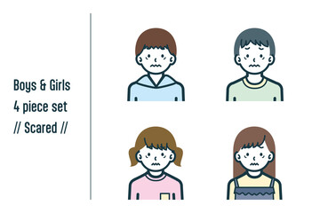 怖がっている男の子＆女の子の4点セットno.1