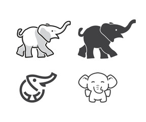 set of animals, Elephant logo, Elephant icon, cute Elephant concept design and monogram