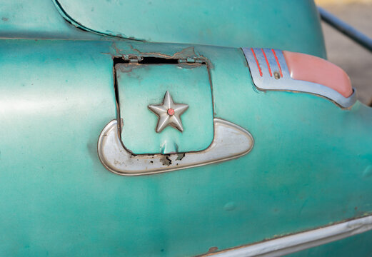 Close Up Of Green Vintage Car Fender