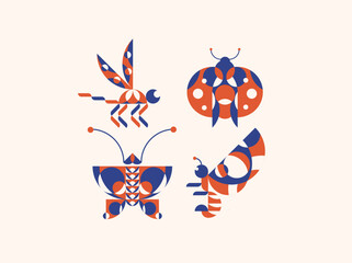 Fototapeta na wymiar Set of insects symbol with minimalist concept