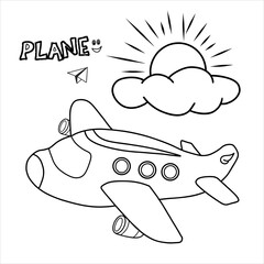 Coloring Page for Kids, Air Plane on The Sky