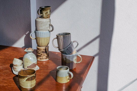 Hand made Ceramics arranged in a Display