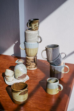 Hand made Ceramics arranged in a Display