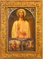 GENOVA, ITALY - MARCH 7, 2023: The painting of Eucharistic Christ in the church Chiesa di San Sisto...