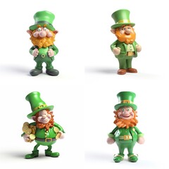 Obraz premium st patricks day leprechaun, set of small characters 3d render, white background isolated, generative ai 