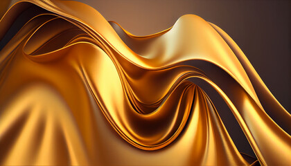 Smooth waving gold pattern on dark backdrop generated by AI