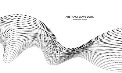 Abstract wave dotted element for design. Stylized line with dot on art background. Waves range with lines dots. Digital frequency track equalizer. Curved smooth wavy string. Vector illustration.