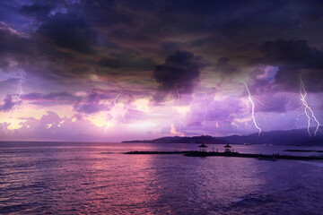Naklejka na ściany i meble lightning storm in the sky abstract background weather, light background