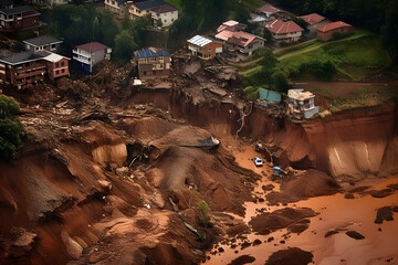 Impact of Landslides and Mudslides on Communities, natural disaster - AI Generative
