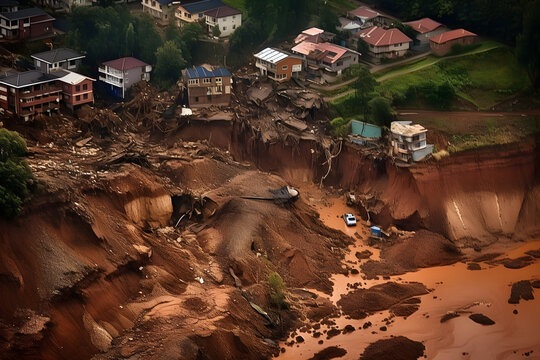 Impact of Landslides and Mudslides on Communities, natural disaster - AI Generative