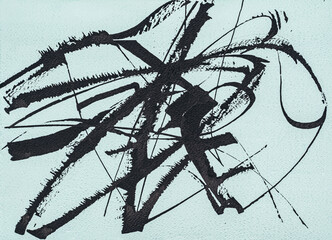 A cola pen pen drawing in indian ink and watercolor on paper. 