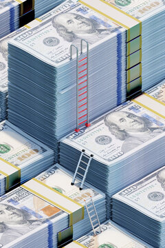 US dollars money ladder success / growth /salary /savings concept