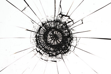 cracks on the glass impact on the glass, abstract background broken window damage