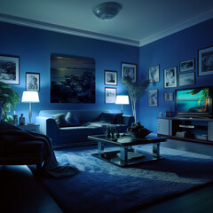 blue color night room Generative AI