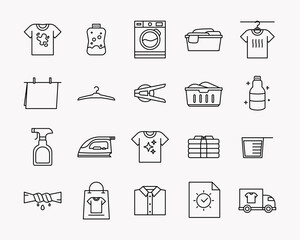 20 vector laundry icon in outline style. Perfect for element design brochure,UI App,etc.
