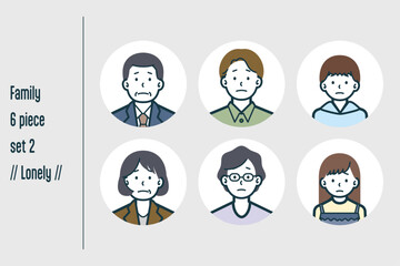 寂しそうな3世代の家族の6点セットno.2