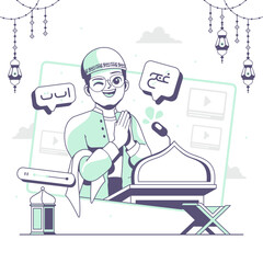 ngaji online or online al quran learning illustration