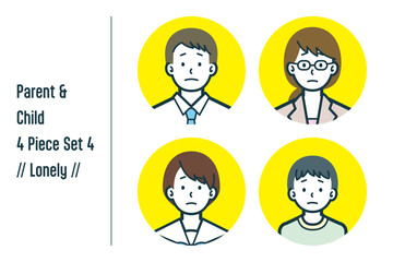 寂しそうな親子の4点セットno.4