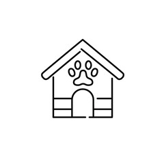 Pet house. Dog kennel with paw symbol. Pixel perfect, editable stroke icon