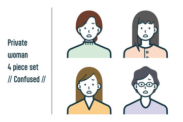 困惑している私服の女性の4点セットno.1