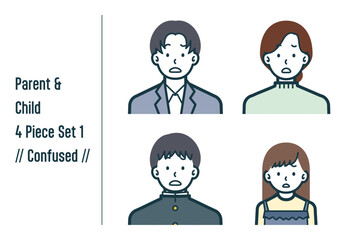 困惑している親子の4点セットno.1