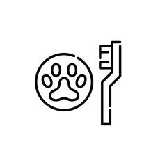 Pet oral hygiene. Toothbrush and paw. Pixel perfect, editable stroke icon