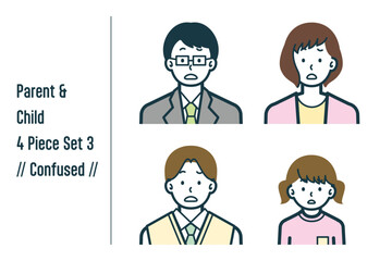 困惑している親子の4点セットno.3