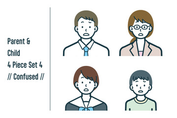 困惑している親子の4点セットno.4