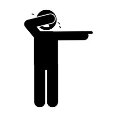 man crying icon over white background, silhouette style, vector illustration, stick figure pictogram 

