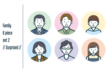 びっくりしている3世代の家族の6点セットno.2