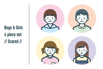怖がっている男の子＆女の子の4点セットno.1