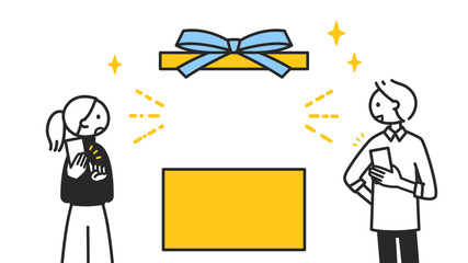 スマートフォンでプレゼントを貰った男性と女性