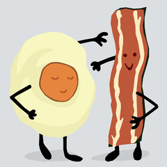 Funny breakfast with fried egg and bacon. Vector illustration in cartoon style.