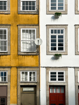 Contrast colorful residential buildings front view 