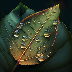 Water drop on leaf at Green Rain Forest. Generative AI
