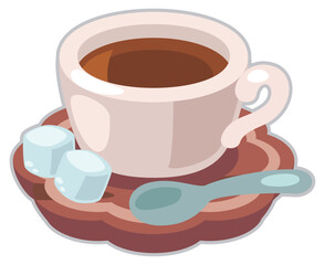 お砂糖を添えた紅茶のイラスト_コロンとかわいいシンプルお料理ベクターイラスト
