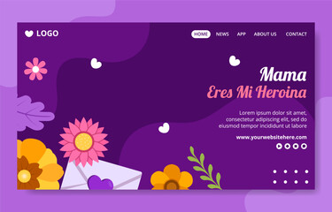 Feliz Dia De La Madre Social Media Landing Page Flat Cartoon Hand Drawn Template Illustration