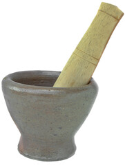Earthen mortar and pastel, kitchenware tool for grinding ingredient into small piece before cooking. 