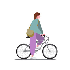 Girl stopped on a bike flat vector illustration