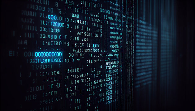 Abstract blue binary code communicates futuristic computer security generated by AI