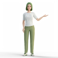 3D Illustration of Cute Casual Woman presenting at left side