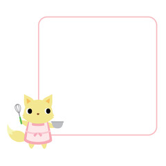 エプロン姿のキツネ　フレーム付