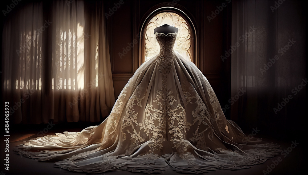 Canvas Prints Newlywed bride in elegant wedding dress indoors generated by AI